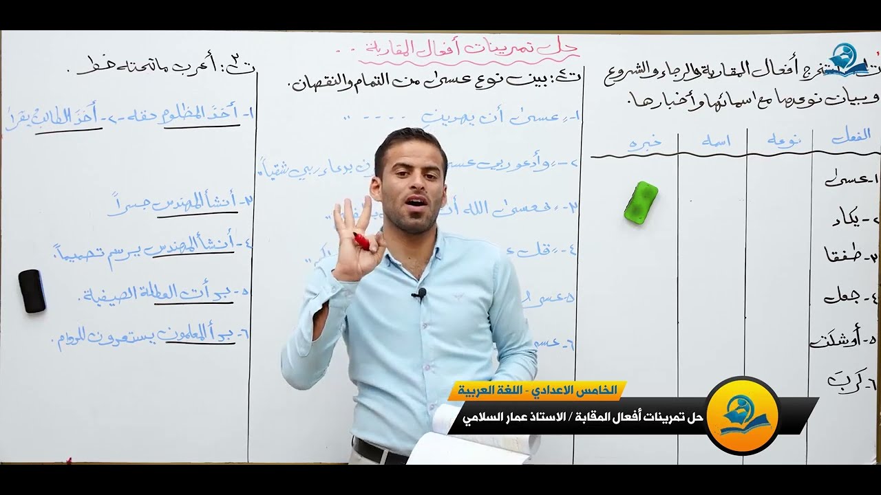 حل تمارين أفعال المقاربة والرجاء والشروع للخامس الاعدادي