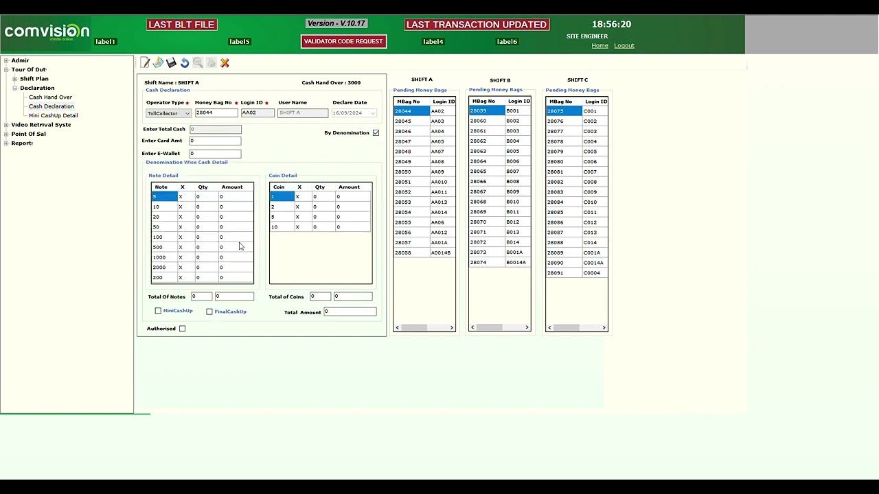 Comvision Toll Software - Cashup Process