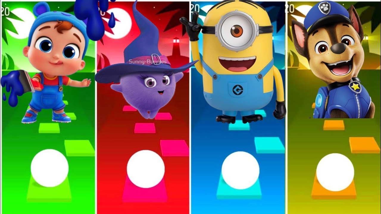 Little Angel vs sunny bunny vs Minions vs Paw Patrol vsTiles Hop Edm Rush Game.