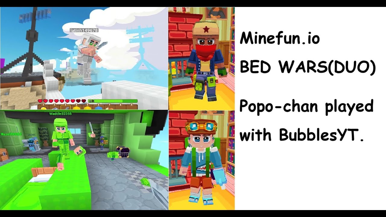 Minefun.io BED WARS(DUO) Popo-chan played with BubblesYT.　BubblesYT.と一緒にベッドウォーズ（デュオ）であそんだ😊