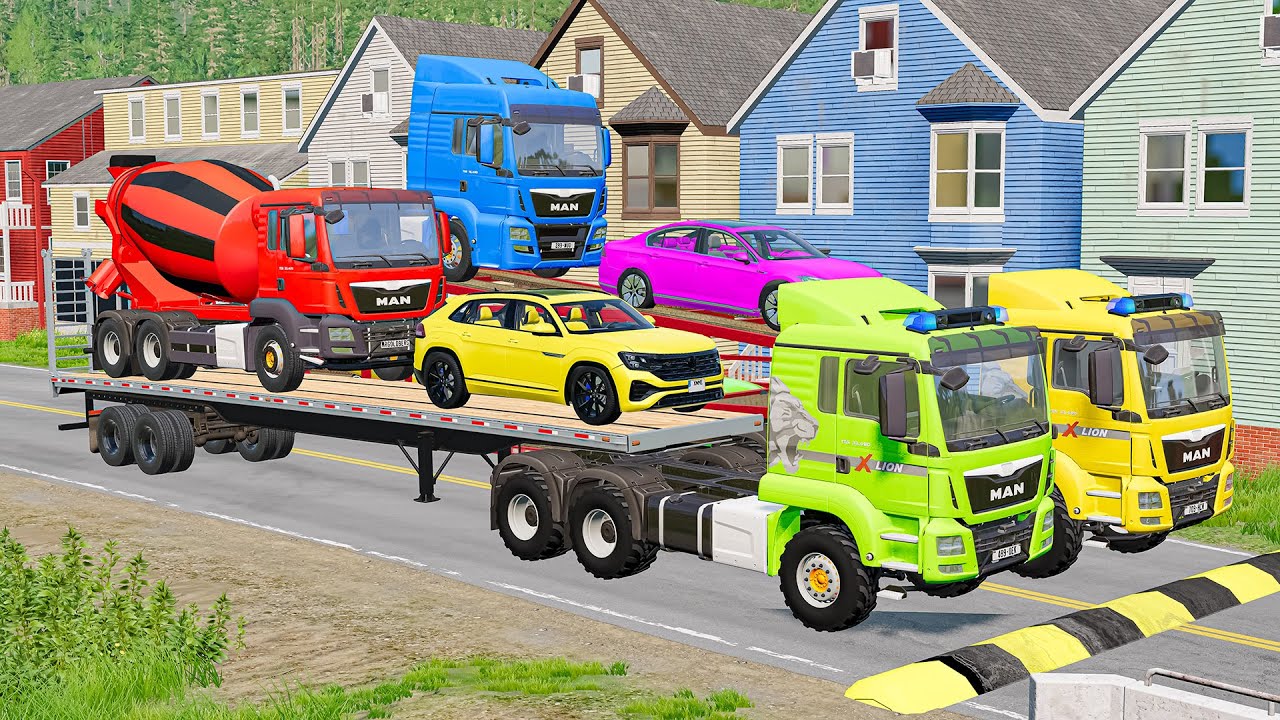 Flatbed Truck Mcqueen | Transportation with Truck - Pothole vs Car #19 - BeamNG.Drive