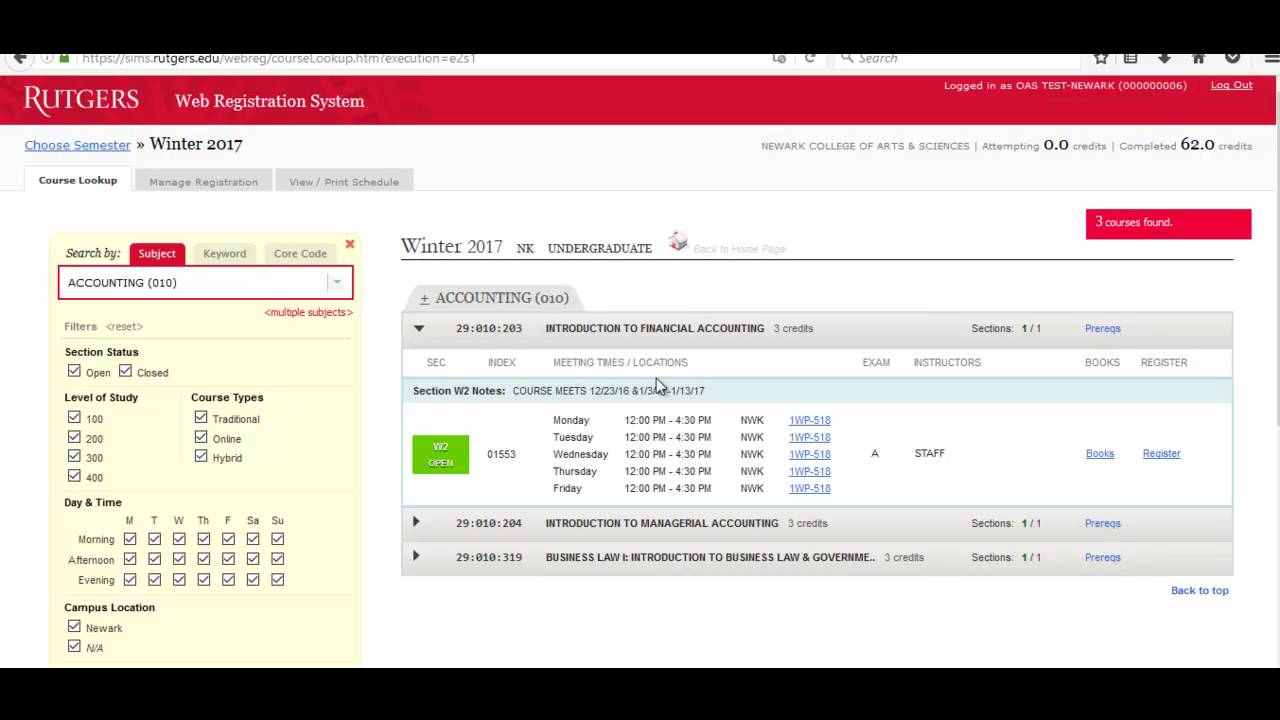 Using Rutgers University Web Registration