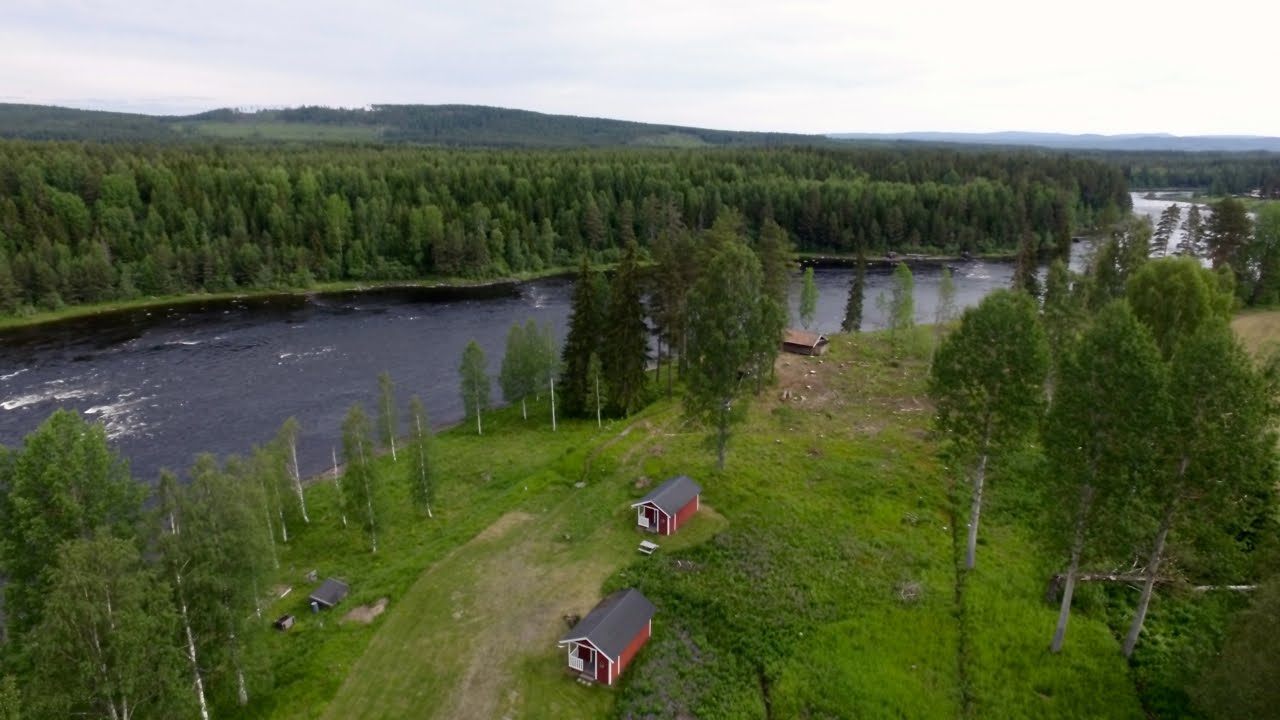 Riverwild Fishing in the Middle of Sweden, Ljusnan River Air View Drone