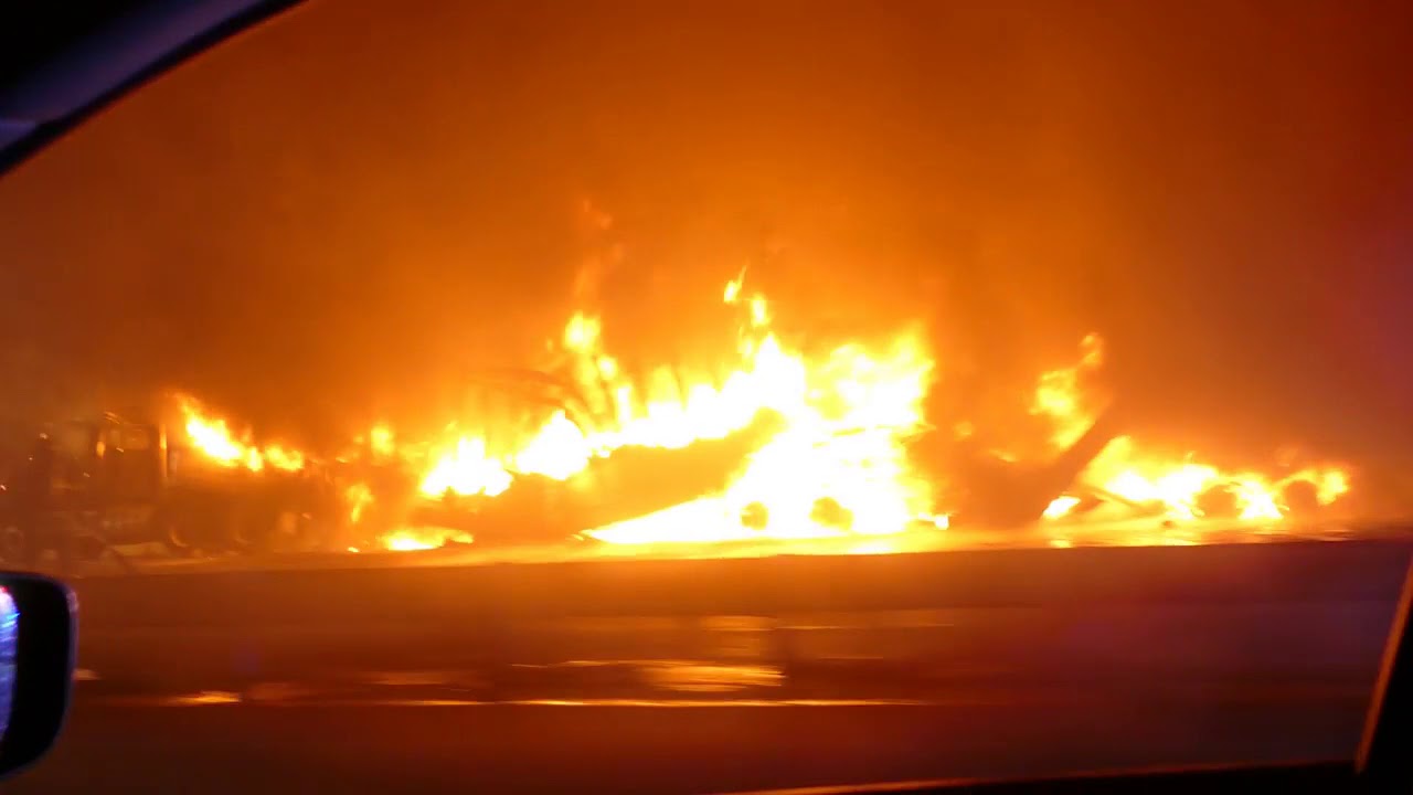Fatal Tractor Trailer Fire and Crash on the NJ Turnpike near Exit 8
