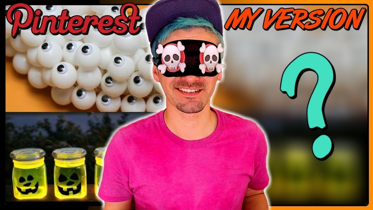 Blind Pinterest Challenge (10) Halloween Crafts | Eyeball Wreath & Glow In The Dark Pumpkin Jars