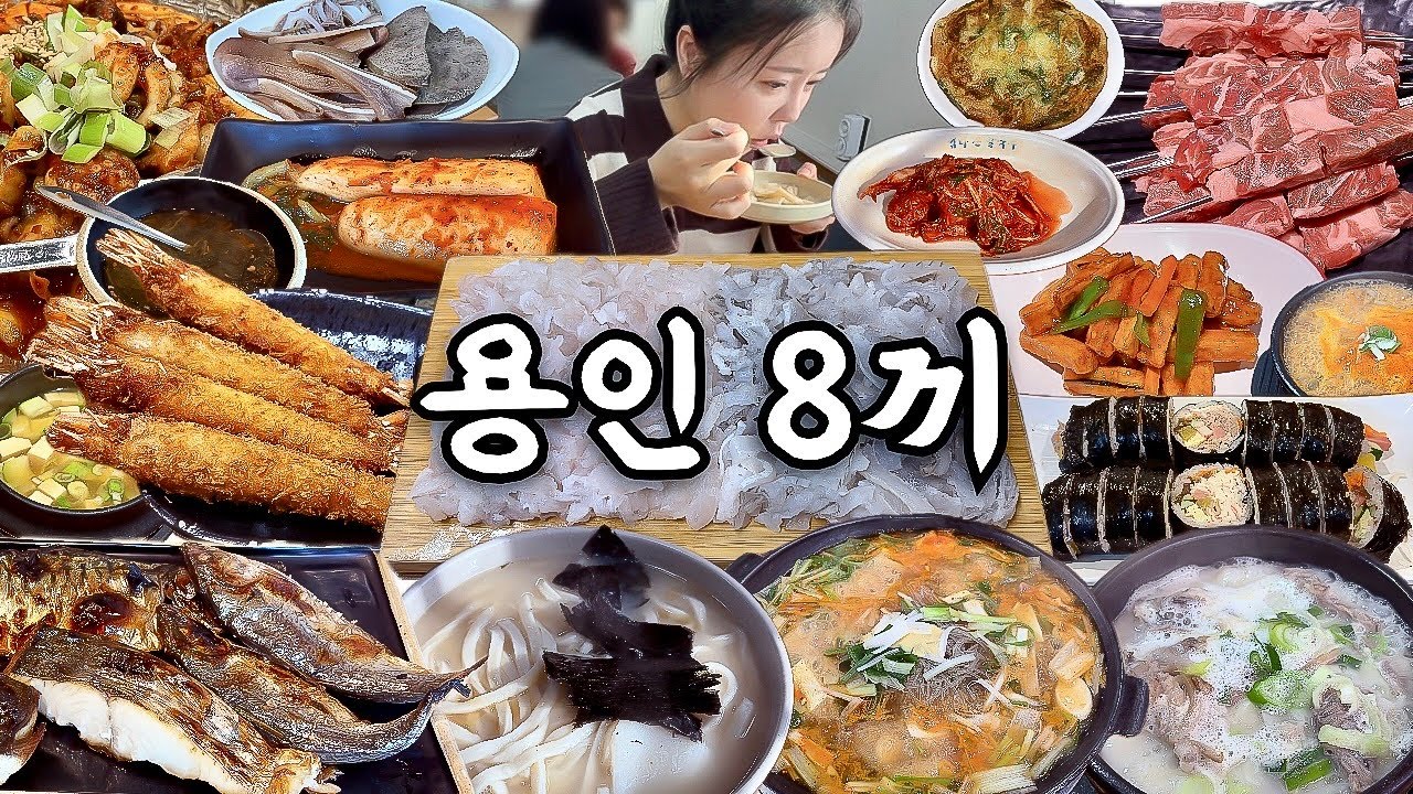 용인 여행 먹방 브이로그 | 진짜 용인 맛집 8군데 먹어보기🐲 칼국수 부대찌개 양꼬치 순대국 주꾸미 생선구이 세꼬시 김밥 가지튀김 왕새우튀김