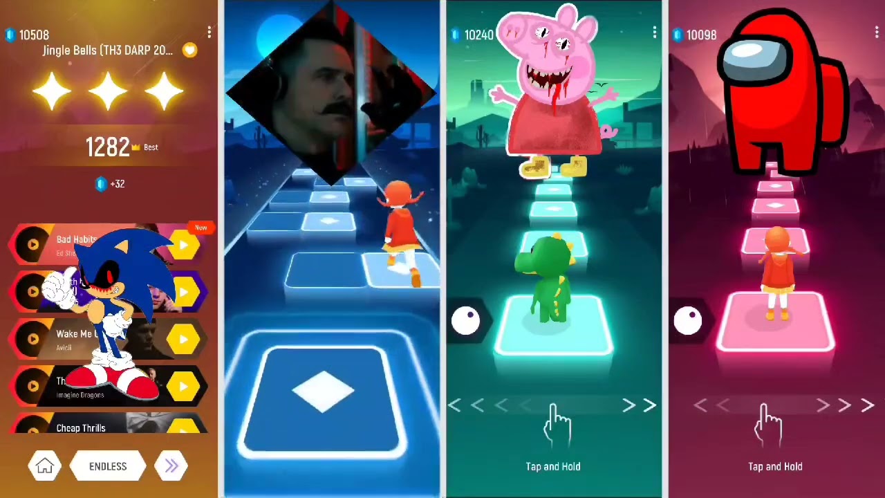 Tiles Hop Coffin Dance - Sonic Exe 🆚 Speaker Man 🆚 Peppa Pig 🆚 Amoung us - [ Game Galaxy ] 