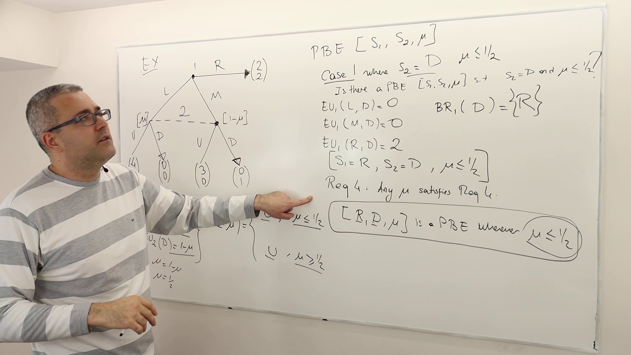 12. How to Solve for Perfect Bayesian Equilibrium: Example 2 (Game Theory Playlist 10)