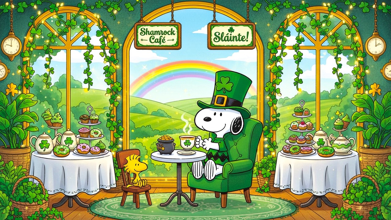 Rainbow Shamrock Café Lofi 🌈☘️ Snoopy’s St. Patrick’s Day Vibes | Happy Festive Chill Beats