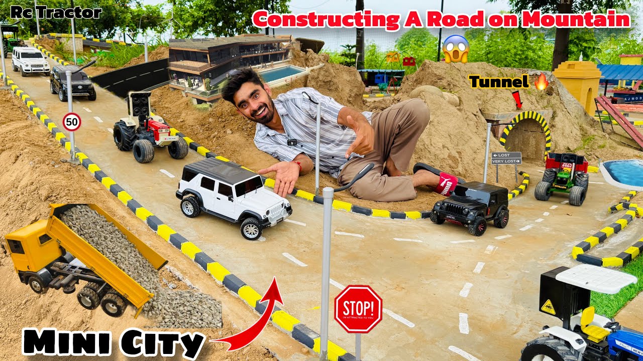 Making a Mini Highway road on mountain using Rc vehicles || Rc Car and Tractor-@Aakash946 