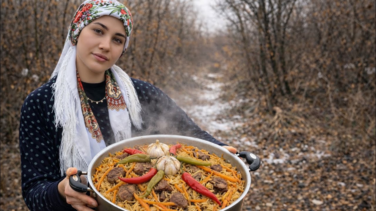Özbek pilavi acik havada Uzbek Pilaf in an Open-Air Setting 🌿🍚#outdoorcooking #pilaf #özbekpilavı 