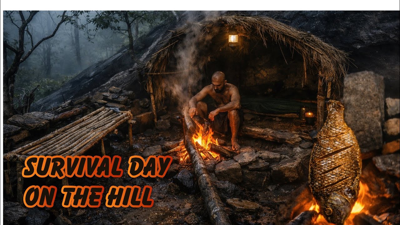 I Built a Hidden Stone Cave House in the Rain | Primitive Survival Training