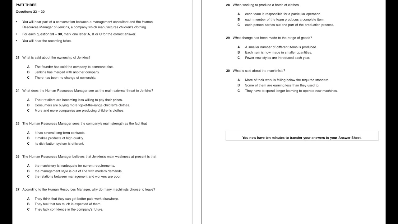 Listening BEC C1 Higher Test 1, Part 3