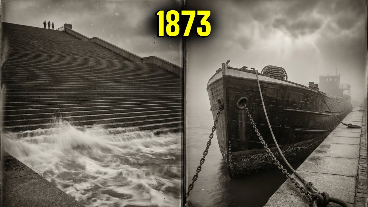 Tartarian waterfronts with massive stairways down to the water — built for ships no one remembers.