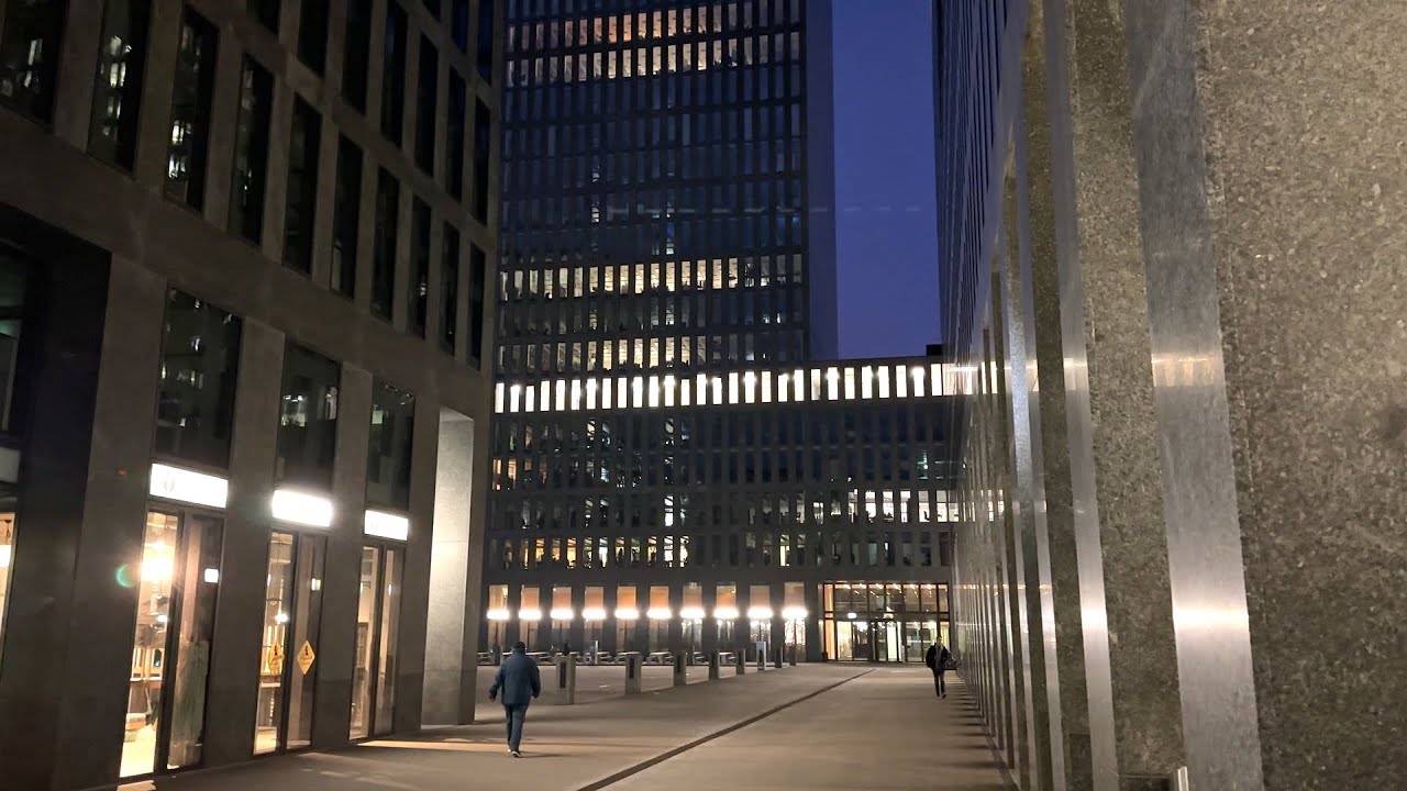 Winter Evening Walk in Zurich Oerlikon, Switzerland | Sternen Oerlikon, Hallenstadion, CS Tower 4K