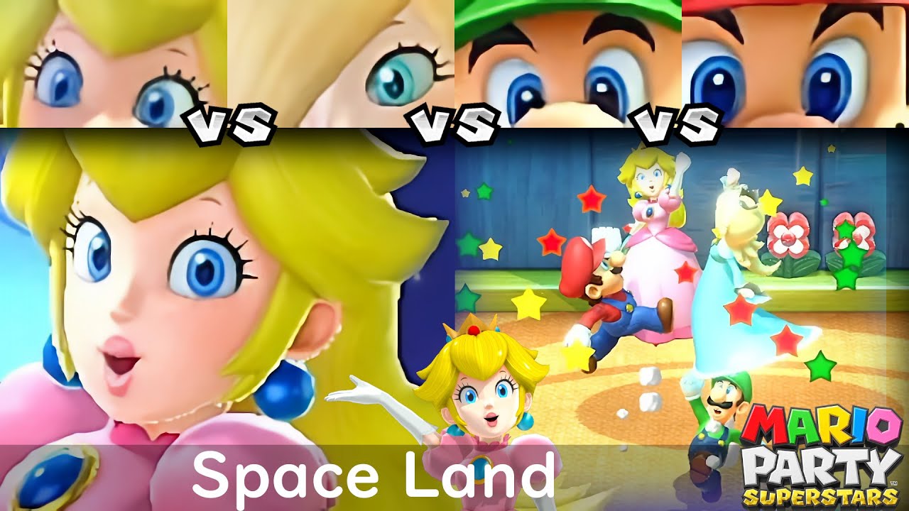 Mario Party Superstars Princess Peach vs Rosalina vs Luigi vs Mario in Space Land