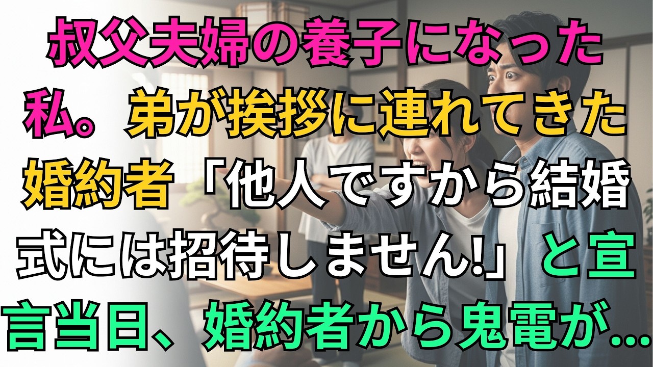 【子猫する話】叔父夫婦の養子になった私。弟が挨拶に連れてきた婚約者「他人ですから結婚式には招待しません！」と宣言。→当日、婚約者から鬼電。他人なので無視した結果ｗｗ【修羅場】