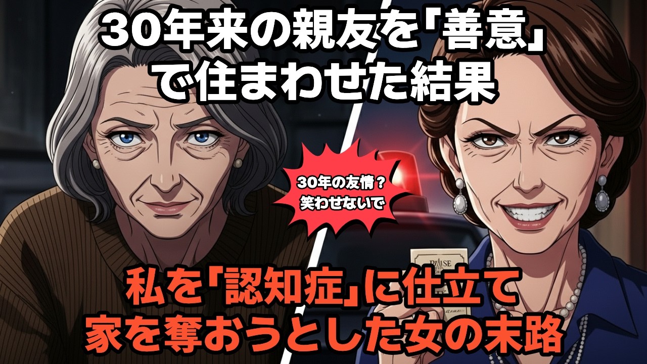 【スカッと実話】行き場のない30年来の親友を家に入れ、善意を尽くした結果…私を「認知症」に仕立て家を乗っ取ろうとした強欲な女。30年の情を断ち切った代償は、慈悲なき破滅だけでした。