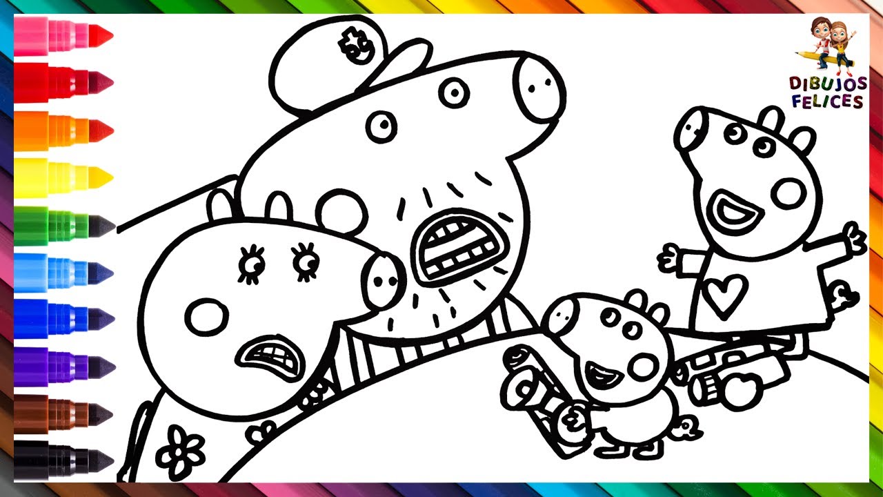 Dibuja y Colorea A Peppa Pig Y George Pig Despertando A Los Abuelos 🐷⏰🛏️🐷👵👴🌈 Dibujos Para Niños