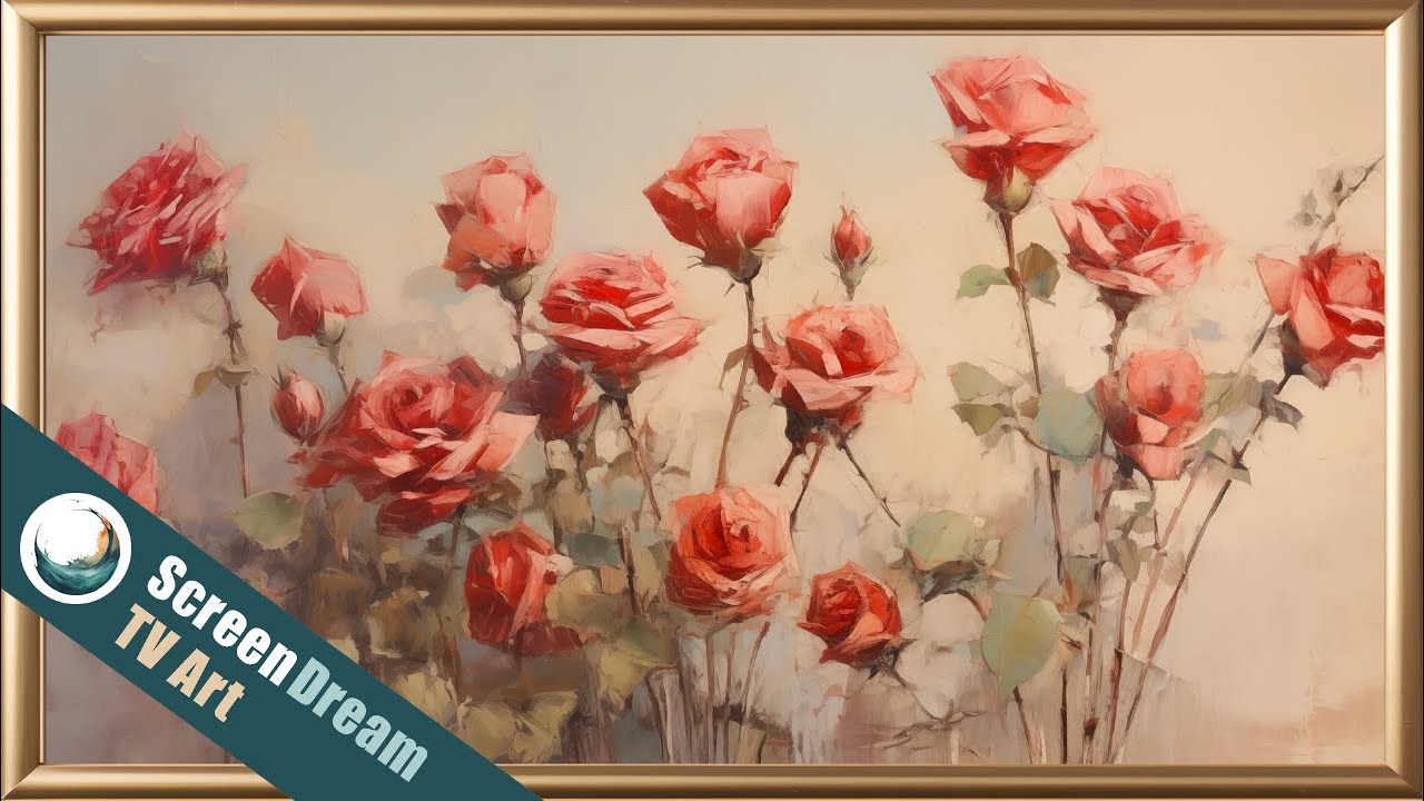 Framed TV Art - Vintage Valentines TV Art | Roses TV Art  | Valentine Floral TV Screensaver | TV Art