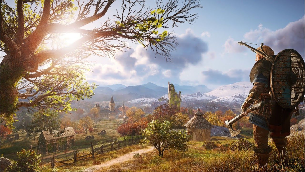 Rain sounds and walking in AC Valhalla open world for relaxing and sleeping 