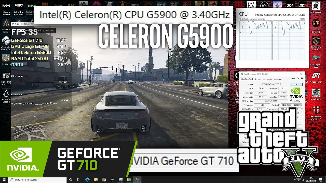 Grand Theft Auto V - Celeron G5900 (Dual Core) - GeForce GT 710 1GB DDR3