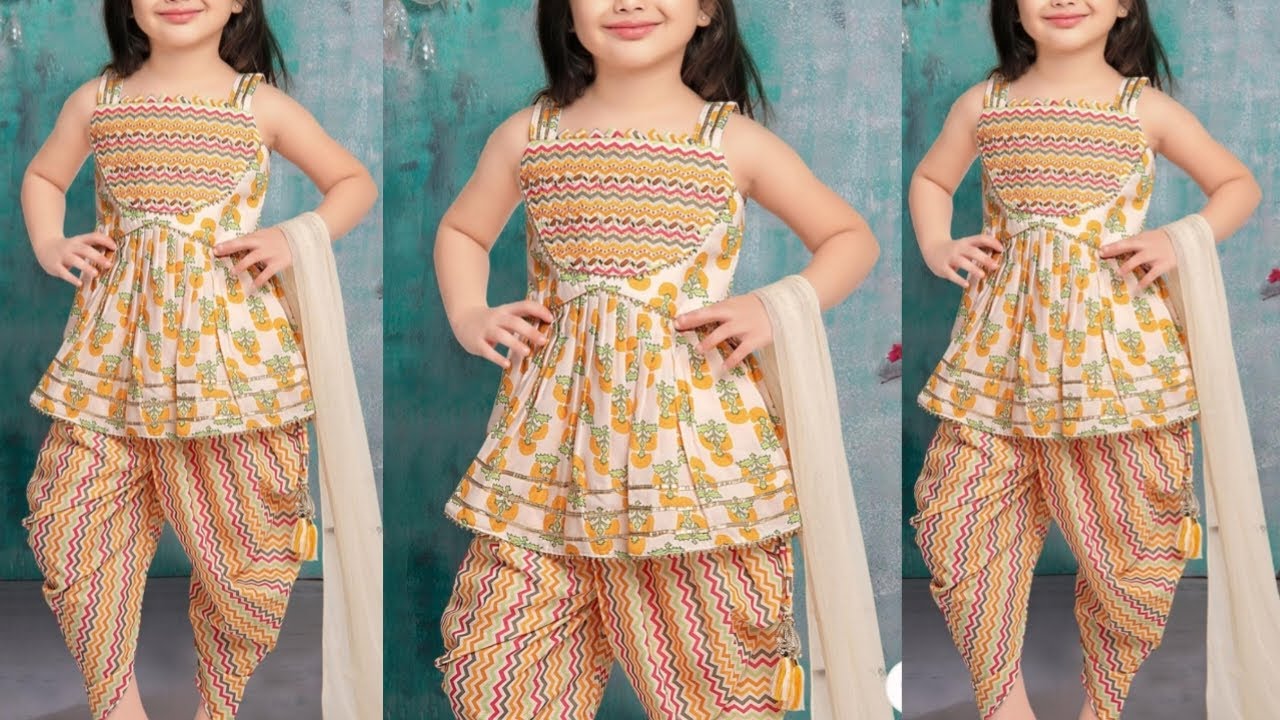 Kids peplum top with dhoti salwar cutting and stitching/5-6 year baby dress design