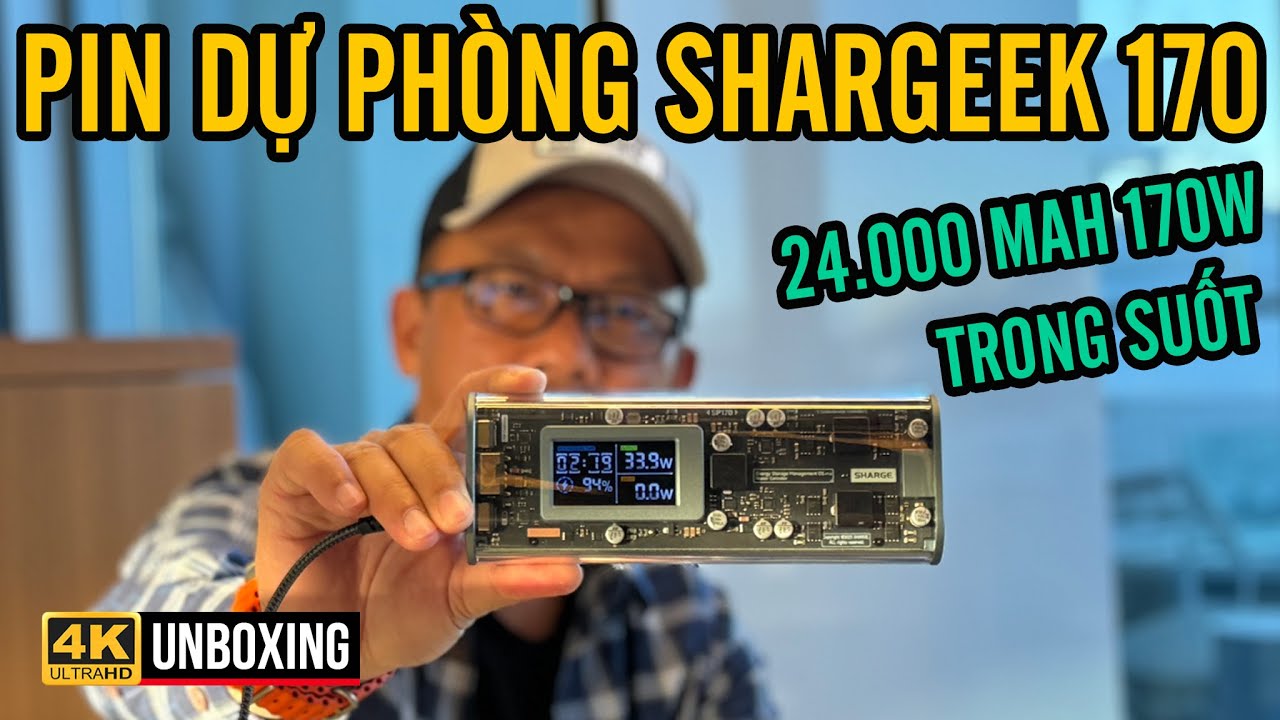 SHARGEEK 170: PIN DỰ PHÒNG THIẾT KẾ TRONG SUỐT, CÔNG SUẤT CAO 170W PD, 24.000 MAH