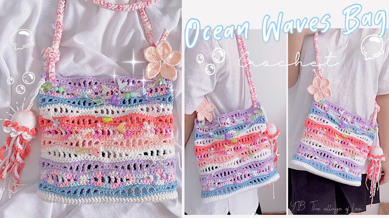 Móc Túi Sóng Biển 🌊Có Đáy Siêu Xinh, Siêu Chi Tiết| Crochet Ocean Waves Bag Style 3 With Oval Bottom