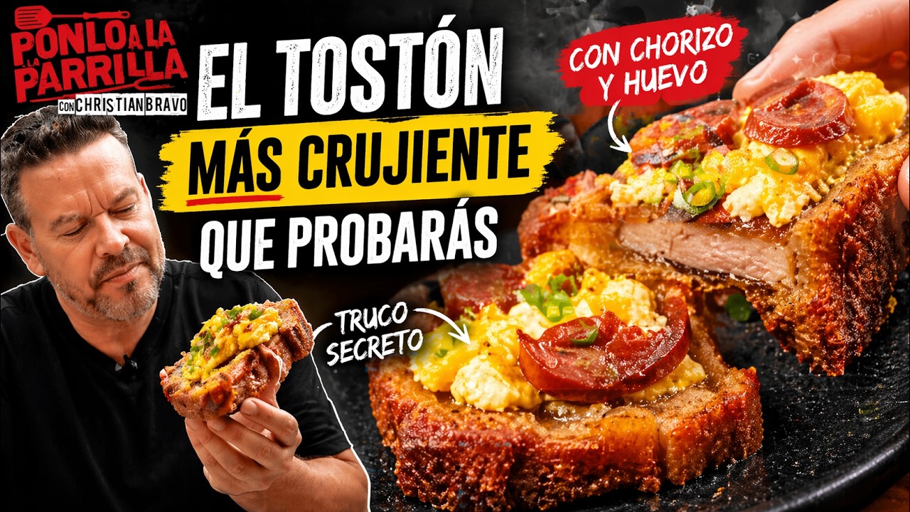 Así se hace un tostón perfecto con chorizo y huevo 🤤 Ponlo a la Parrilla