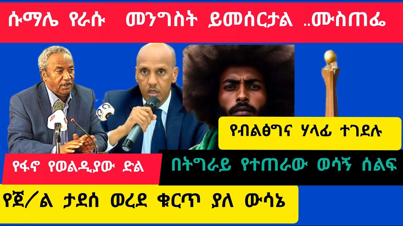 ሰበር ዜና ፣ ሱማሌ የራሱ መንግስት ይመሰርታል ..ፕ/ት ሙስጠፌ መሃመድ ፣ የጀነራል ታደሰ ወረደ ቁርጥ ያለ ዉሳኔ ፣የብልፅግና ሃላፊዋ ተገደሉ ፣ የፋኖ ድል