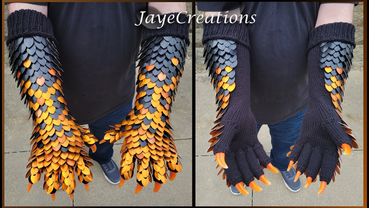 Oranges to Black on Black Clawed Dragon Gauntlets - Scalemail ASMR - JayeCreations