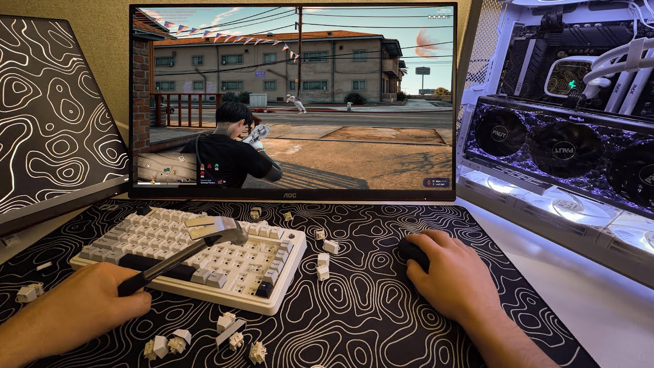 Уничтожил клавиатуру в тулеве от первого лица на gta5rp