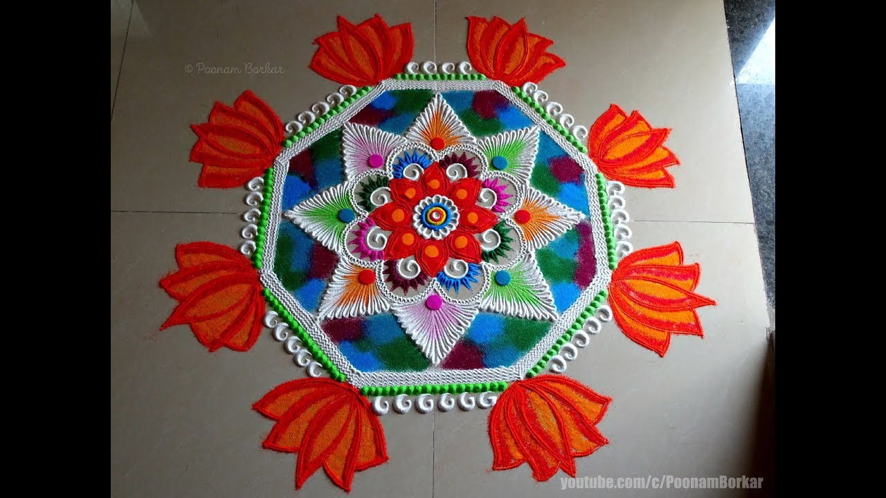 Lotus Kolam for festivals | Easy rangoli designs by Poonam Borkar