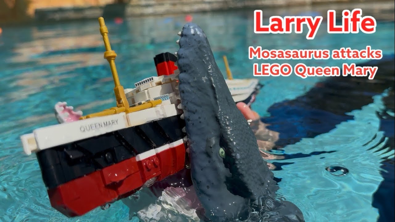 Larry Life Mosasaurus attacks LEGO Queen Mary!
