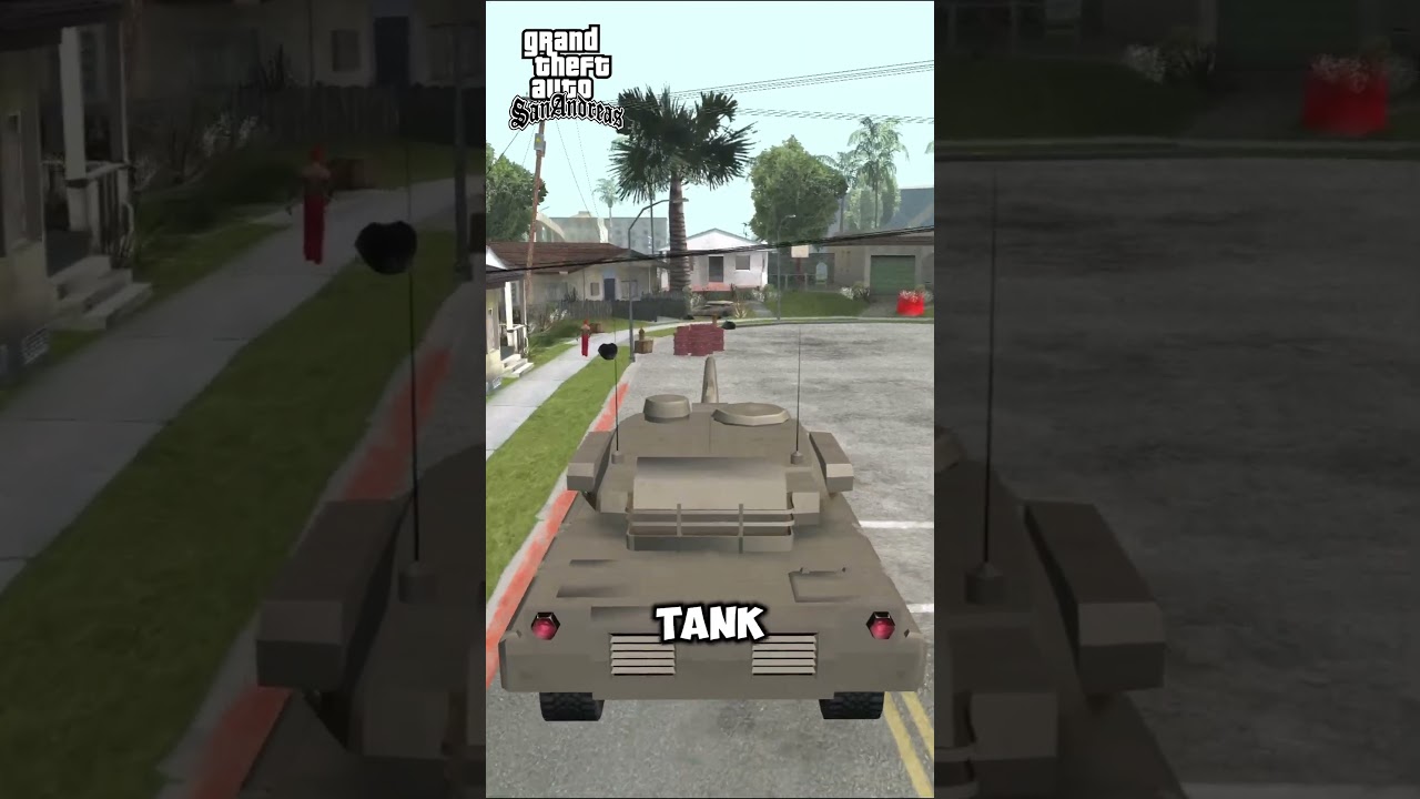 Когда танк врезается в бочки со взрывчаткой в ​​GTA. #gta