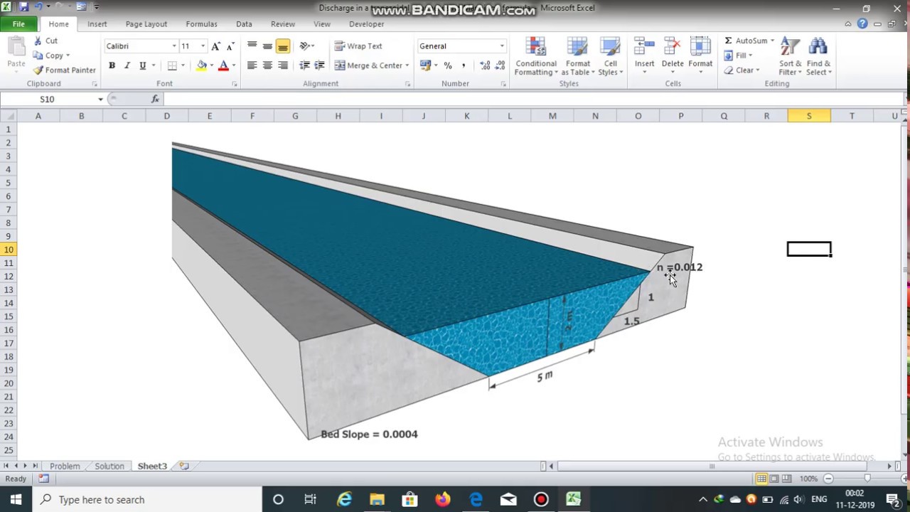 Discharge in a trapezoidal channel using Manning's formula
