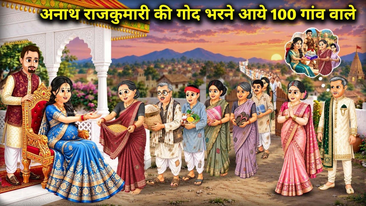 अनाथ राजकुमारी की गोद भरने आये 100 गांव वाले || Cartoon Videos || 100 villagers came to adopt the or