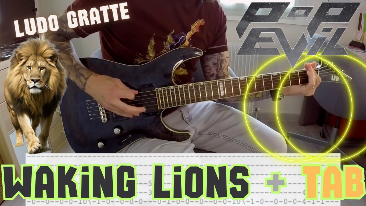 Waking Lions Guitar Cover + Tab On Screen (Pop Evil) by Ludo Gratte (French Guitarist) - Drop A#