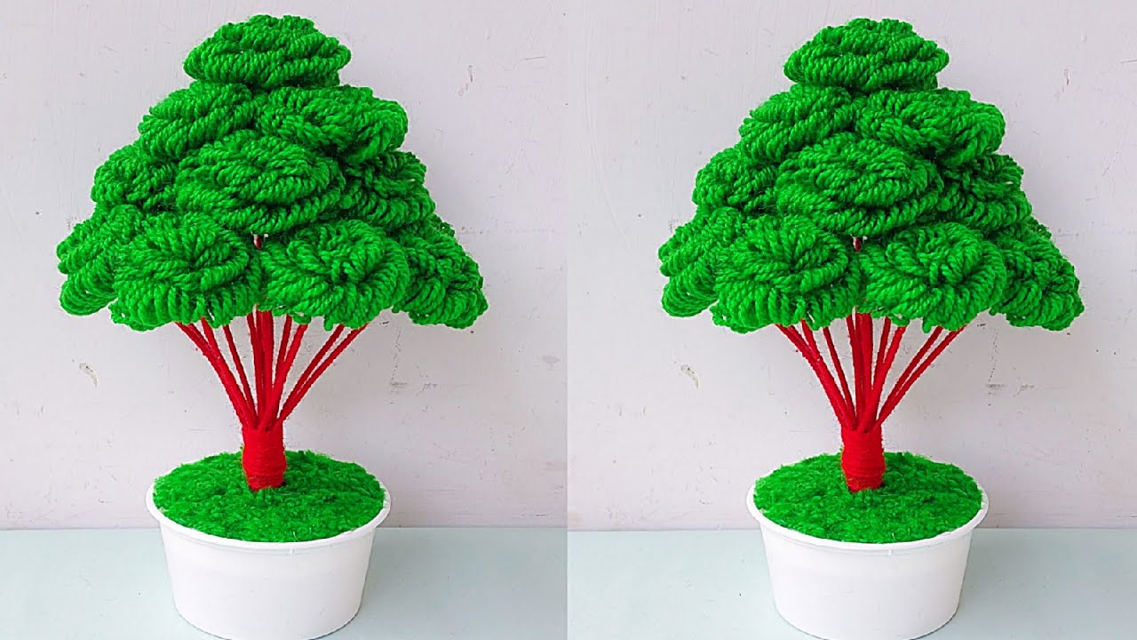 ऊन से गुलदस्ता बनाने का आसान तरीका/DIY Easy Woolen Guldasta Craft/Woolen Tree Craft idea/Wool making
