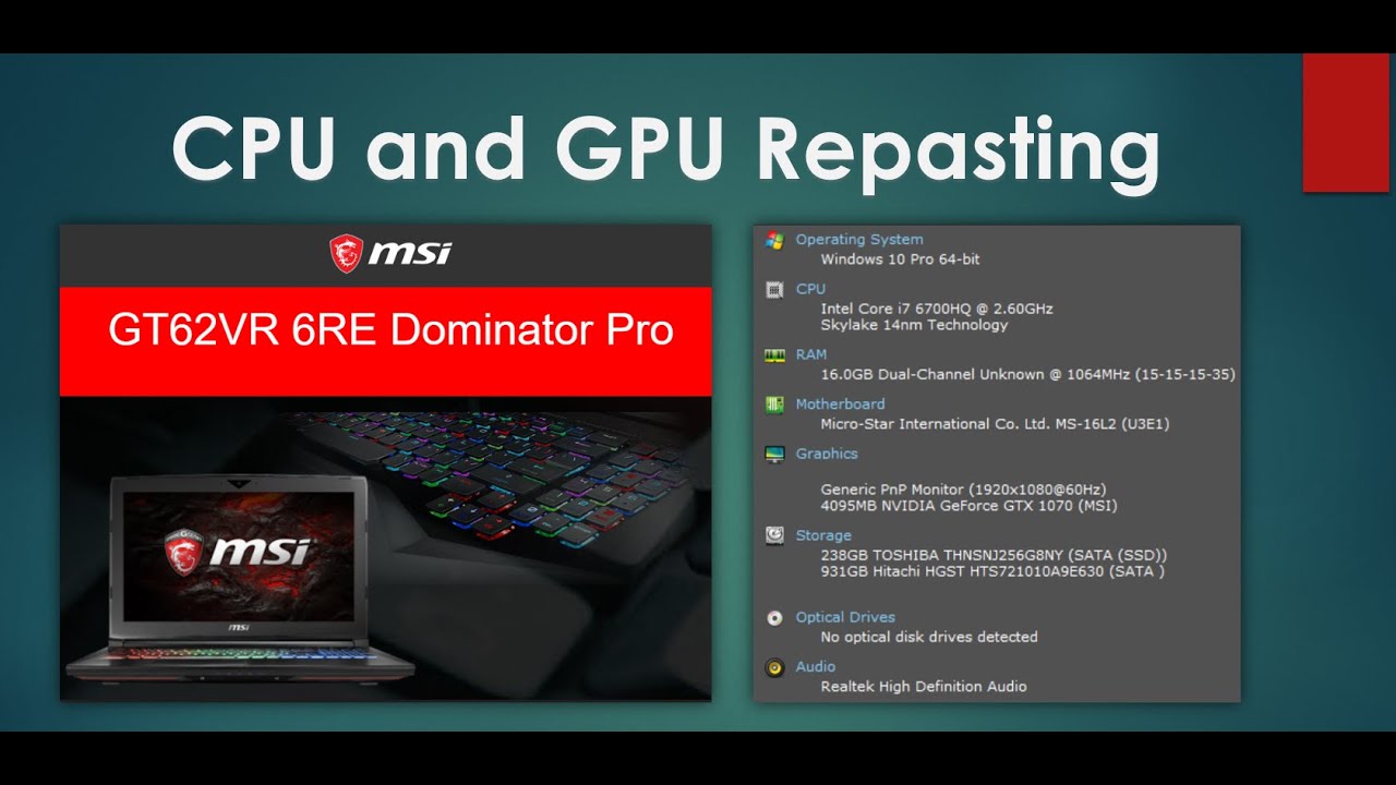 MSI GT62VR 6RE Dominator Pro CPU and GPU Repasting after 3 Years using Arctic MX-4