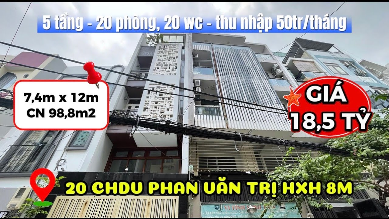 18.5 TỶ – CHDV 20 PHÒNG HẺM 8M PHAN VĂN TRỊ | NHÀ 5 TẦNG – DÒNG TIỀN CÒN DƯ ĐỊA