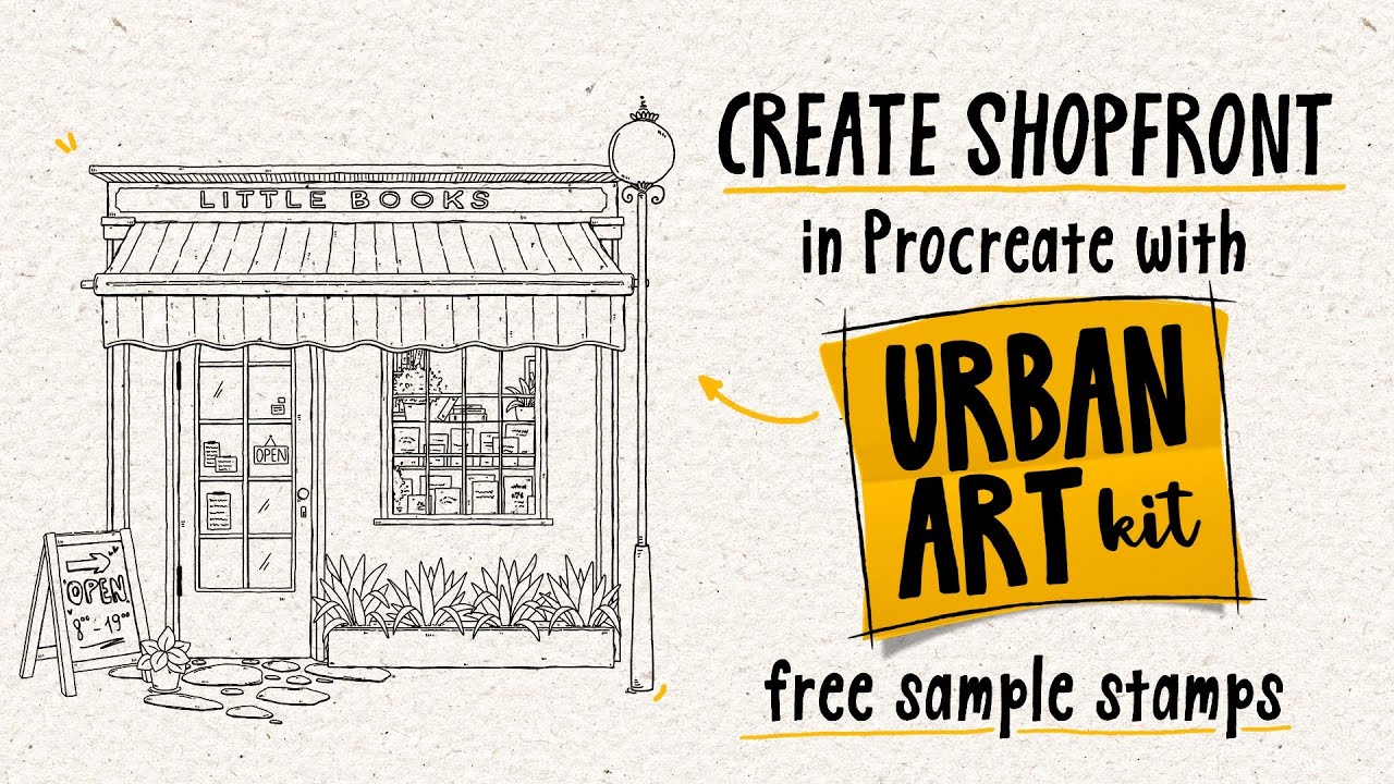 Design A Shopfront With Stamp Brushes in Procreate from “Urban Art Kit” + Free Sample Pack Brushes