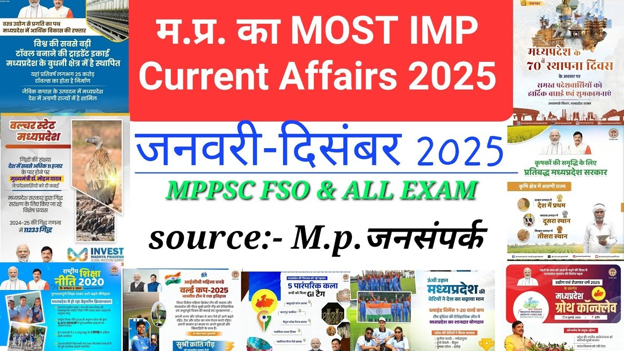 Mp Current Affairs 🔥 2025 | जनवरी से दिसंबर most imp |mppsc ,fso Exam #fso #mppsc #mpcurrent2025