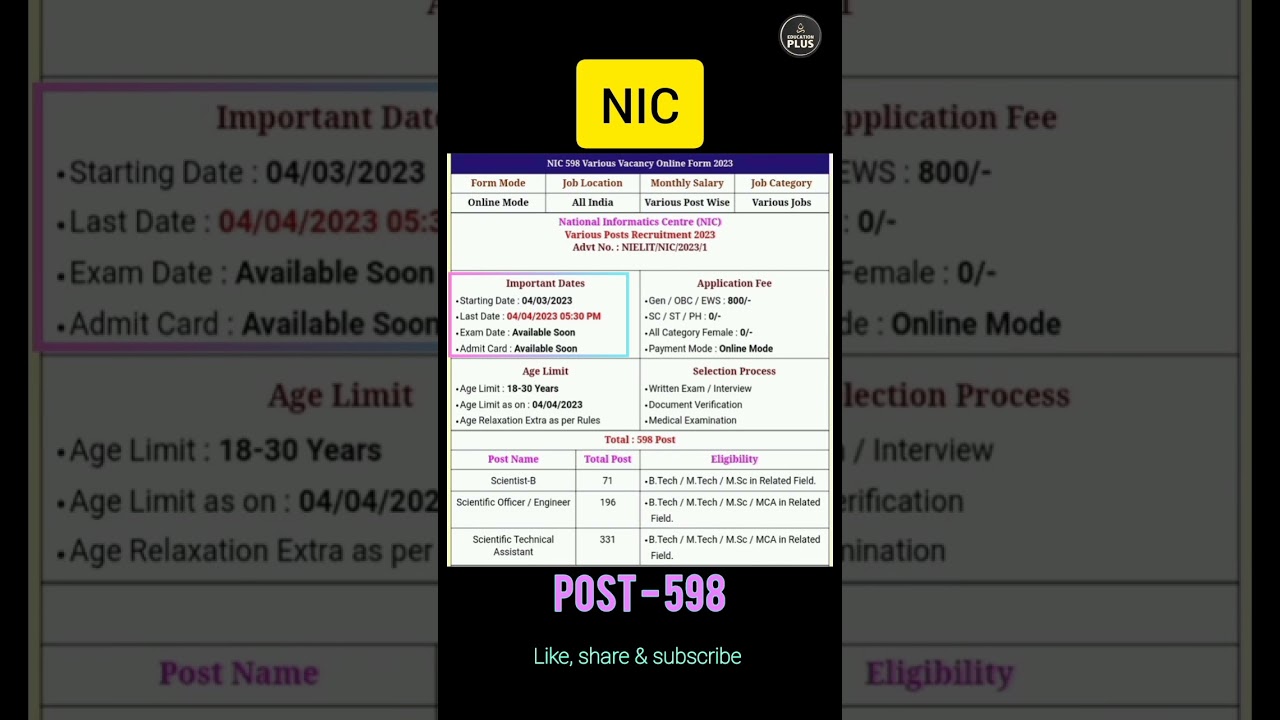 NIC (National Informatics Centre) Recruitment 2023