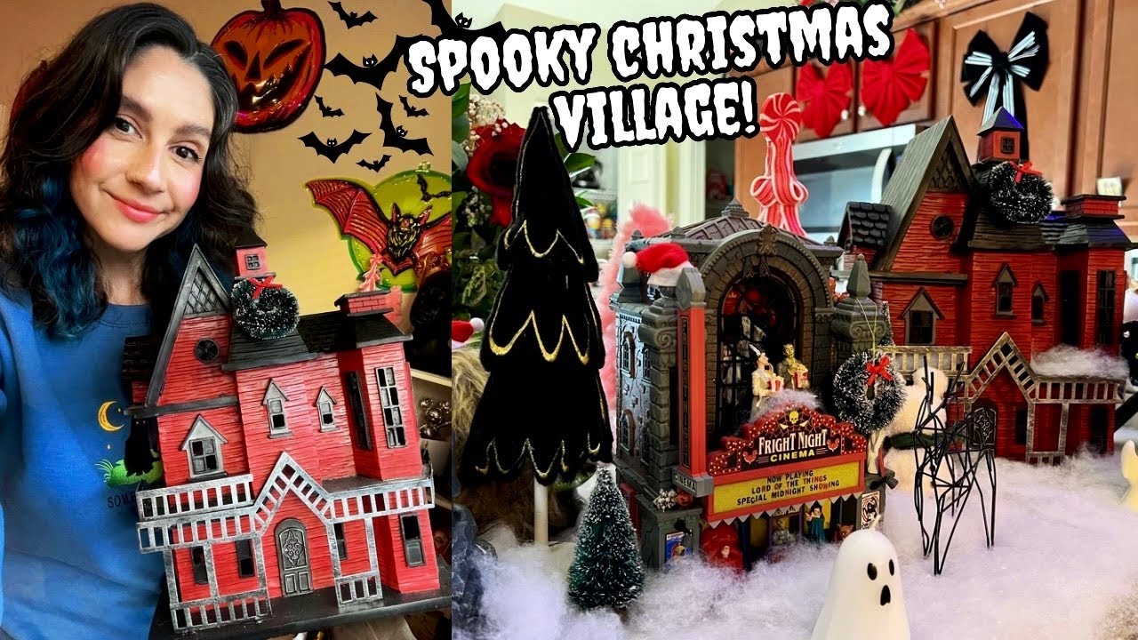 VLOGMAS Day 14!🎄making a SPOOKY christmas village!🖤✨