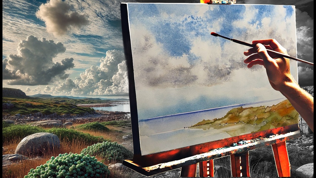 How to create beautiful clouds and sky on water color paper using a spray bottle