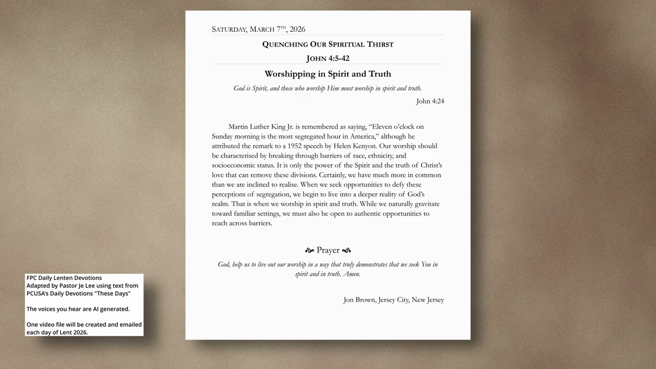 Saturday Mar 7 2026 Daily FPC Lenten Devotional Reading