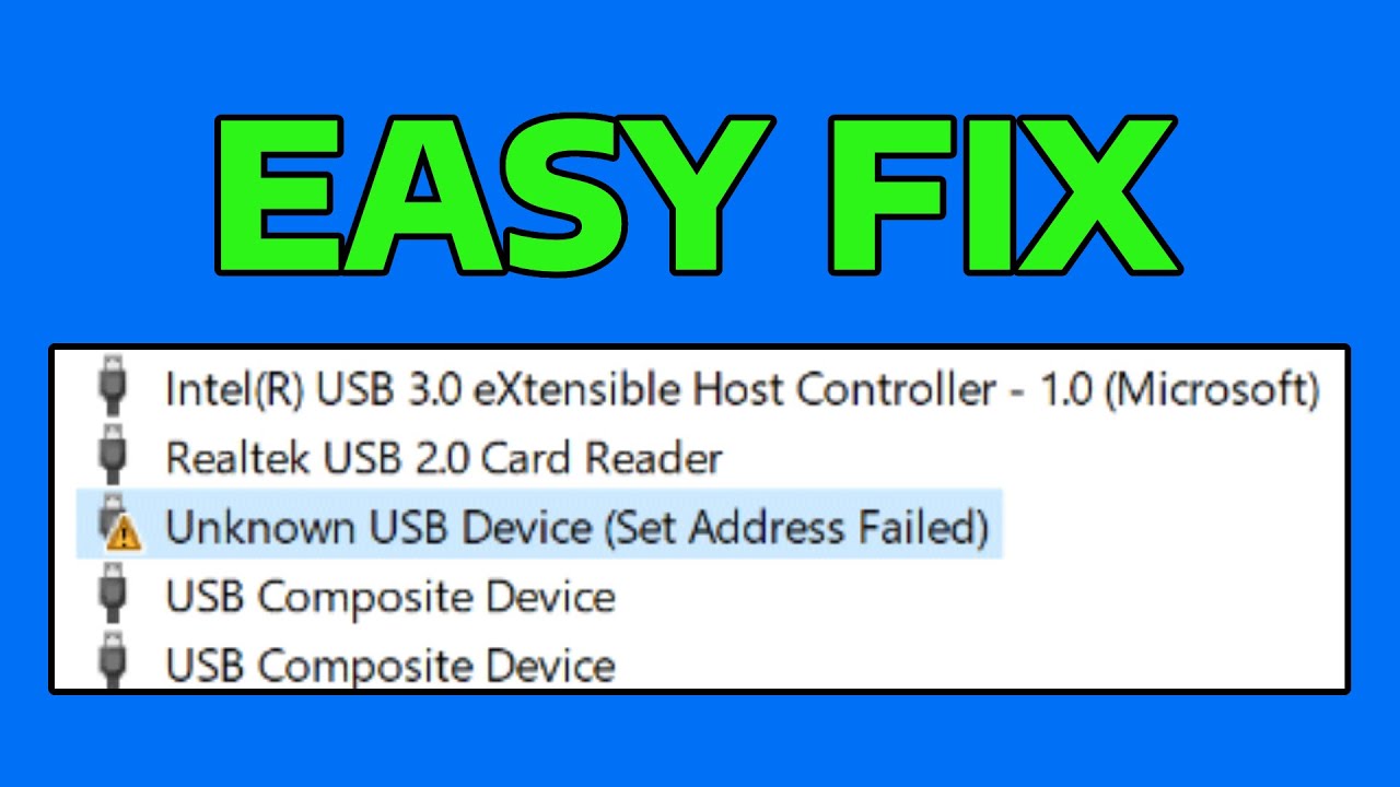 How To Fix Unknown USB Device Set Address Failed Error Message in Windows