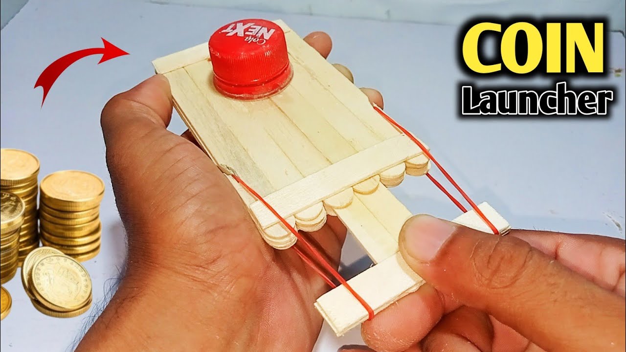 Powerful DIY Coin Launcher | Popsicle Stick Coin Shooter with Bottle Cap | Super Fast Coin Gun